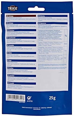Trixie Katzensnack Premio Freeze Dried Shrimps - leckere Katzenleckerlis mit Fisch - aus natürlichen Zutaten, 5x5g - 42755