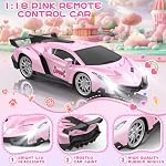 Growsland Remote Control Car for Girls, 1:18 Pink RC Cars Toys for Kids Girl Electric Vehicle Toy Car Hobby Racing Car with Lights & Controller, Birthday Gifts for Girl Boys Age 3 4 5 6 7 8 9 Year Old