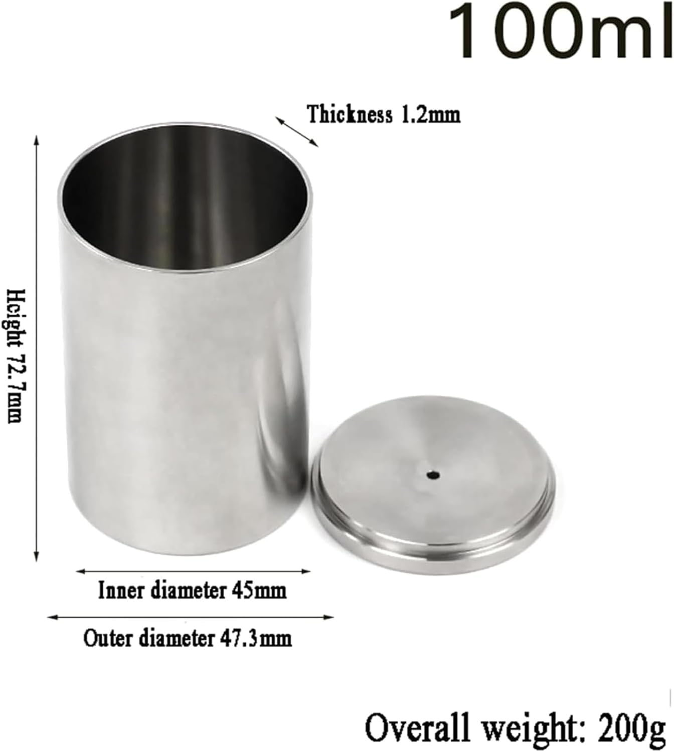 Gobelet à gravité spécifique en acier inoxydable de 100 ml, bouteille de haute précision pour mesurer la densité de la peinture et le volume de la peinture, facile à nettoyer, petite erreur