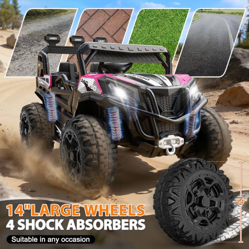 Image of ANPABO 24V Ride On Toys for Kids w /Remote Control, 4WD /2WD Switchable, Pink