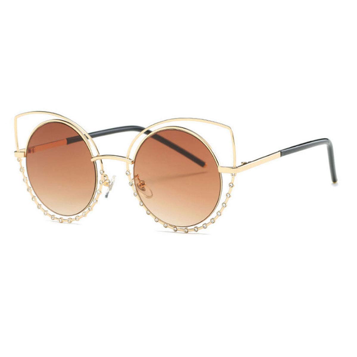 ZLM BAG USCat Eye Sunglasses Crystal Diamond Metal Frame Sun Glasses Cut-Out Round Resin Lens Eyewear