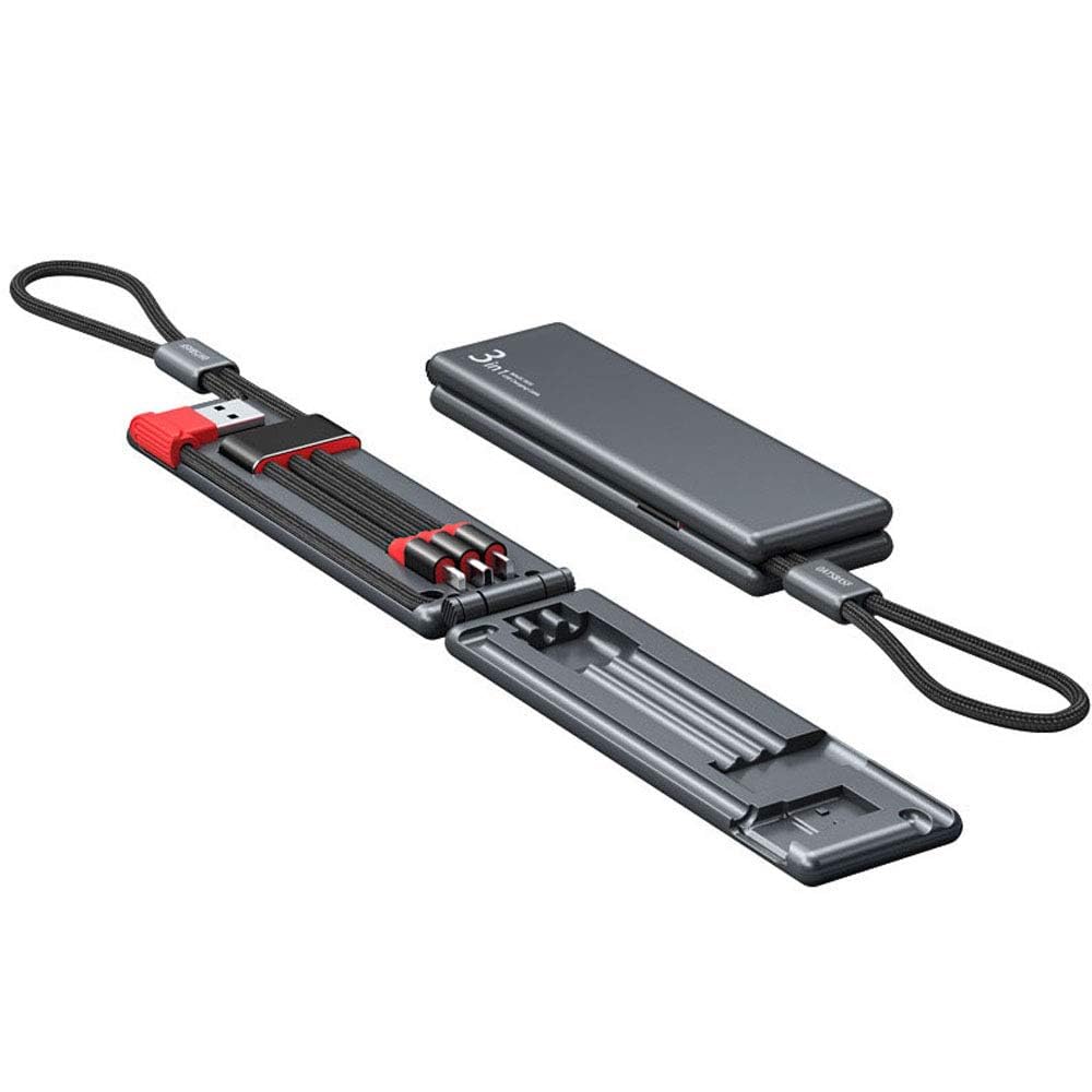 Multi Charging Cable 3 in 1 Data Cable, Multi Charging Cable Magic Box, 3 in 1 Portable Nylon Braided Charge Cable Fast Charging Cord Compatible with Micro USB/Type-C/i-Products Devices, Grey