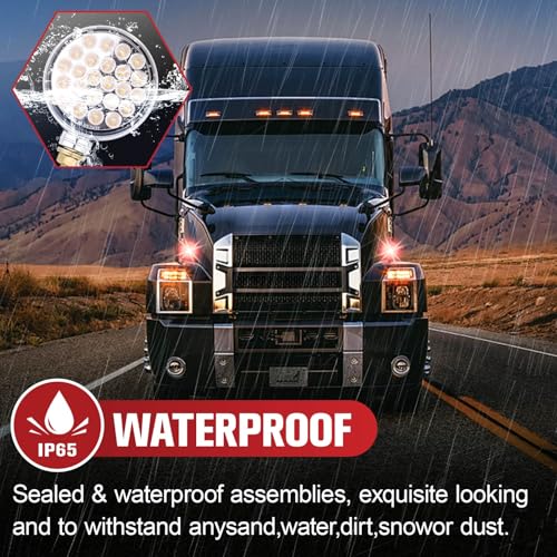 Image of 2PCS 48 LEDs Round Double Face Fender Turn Signal Lights (Red+Amber(Clear Lens))