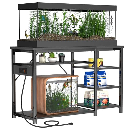 55-75 Gallon Fish Tank Stand: Heavy Duty Aquarium Stand with Power Outlets and Cabinet for Fish Tank Accessories Storage - Metal Frame, 1200LBS Capacity, Suitable for Fish & Reptile Terrariums