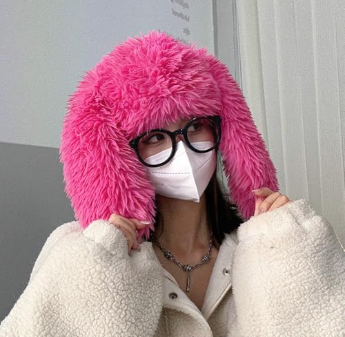Women Winter Warm Beanies Furry Bunny Ear Hats Plush Slouchy Snow Cap Ear Protection Festival Party2