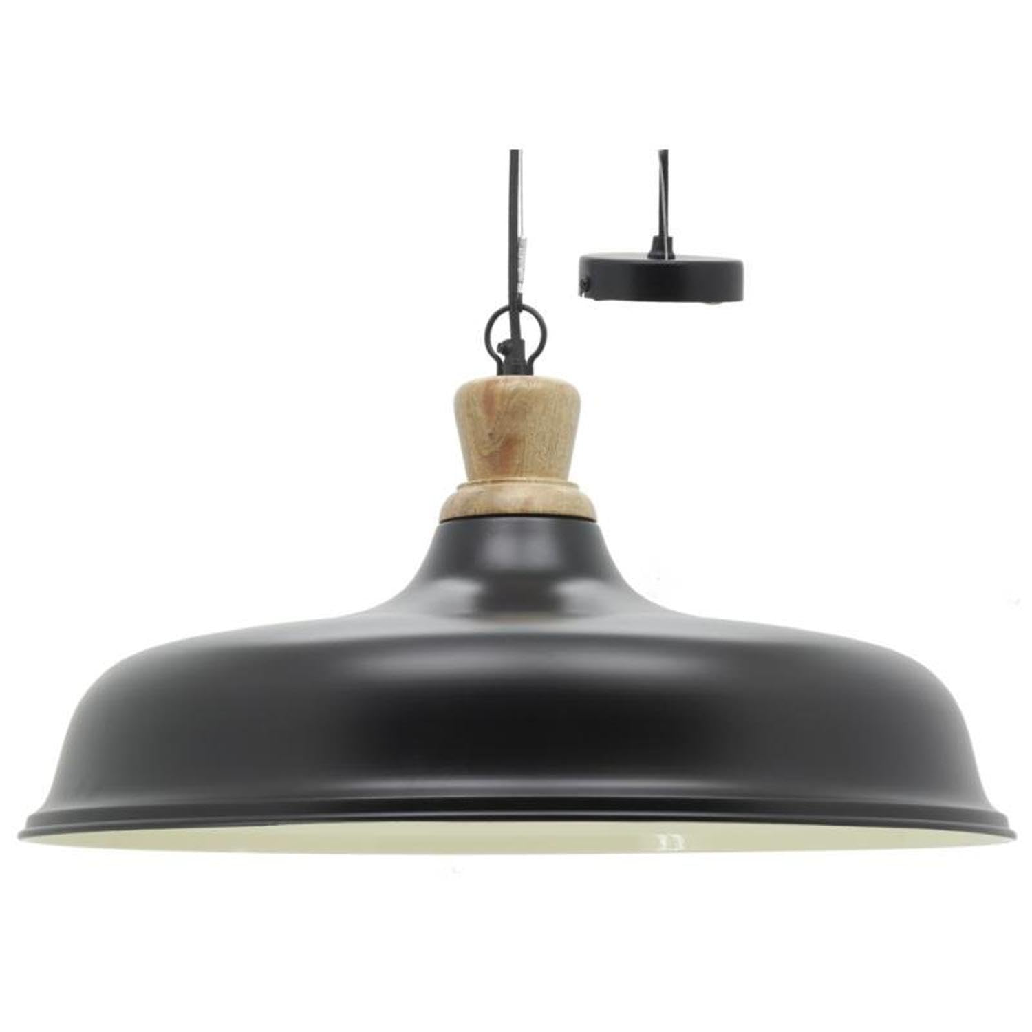 AUBRY GASPARD - Suspension en Métal Laqué Noir et Bois de Manguier - Format Ø 60 cm - Culot E27 - Équipement Électrique Inclus - Ampoule Non Fournie - Vendu à la pièce