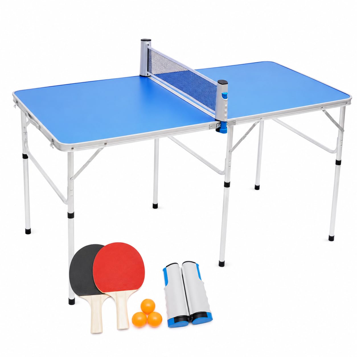 Tavolo da ping pong pieghevole, vassoio da tennis da tavolo interno in lega di alluminio, con rete, 2 racchette e 3 palline incluse, per adulti, bambini, famiglia, tempo libero, sport, 152 x 76 cm