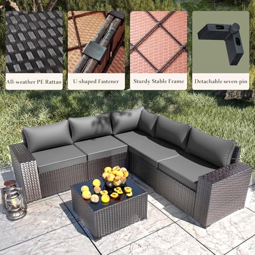 Image of 9 PCS Outdoor Patio Furniture Set,Outdoor Sectional Furniture All Weather PE Rattan Wicker Patio Conversation Set,Swivel Rocking Chairs Set,Grey