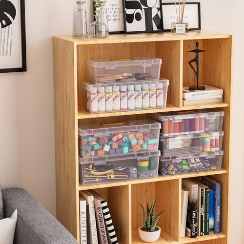 Image of Udefineit 2 Sizes Acrylic Paint Storage Boxes with Yellow Handle, Thickened Craft Organizers for 20 Bottles of 2 fl. oz Apple Barrel Acrylic Paint Storage, Empty Painting Tool Containers