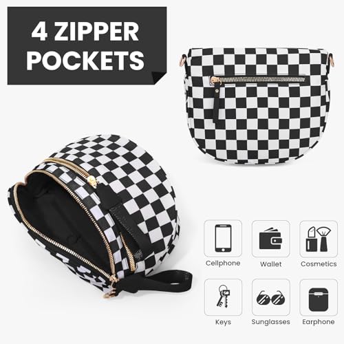 Image of Lushandy Bum Bag Checkered Crossbody Bag Mom Everyday Purse | Roomy Space, Wipe Clean, Wide Strap