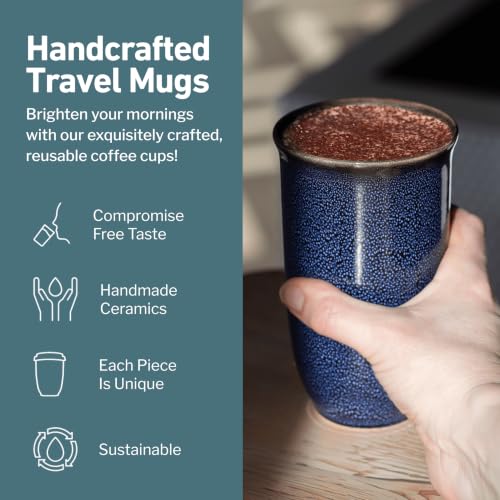 Image of NOVA CERAMICS Coffee Tumbler - Travel Mug - On the Go Coffee Mug - Microwave & Dishwasher Safe Green Coffee Tumbler - Gifts For Women Men Him Her - 16oz - Abyss
