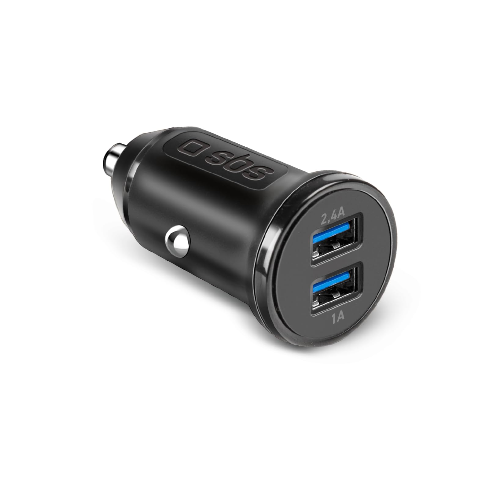 SBS Caricabatterie Auto Mini, Ricarica Rapida 12W, Intelligence Charge (IC), Led di Stato, 2x USB-​A, Presa 12V, Carica batterie per iPhone, iPad, AirPods, Samsung, Smartphone, Tablet, Nero