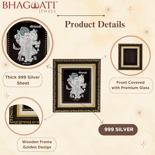 Image of 999 Pure Silver Shrinathji Frame for Home & Office | PremiumSilver | Pooja Room & Wall Decor | Housewarming, Wedding & Festival Gifts | Certificate Included | Size 5.5x5 inch