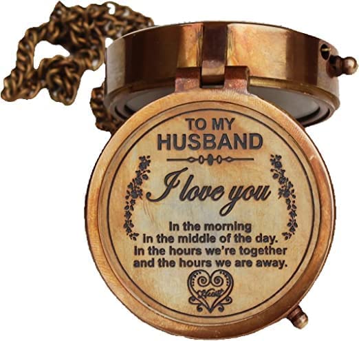 Antique Nautical Brass Engraved Pocket Compass Navigational Compass Tool for Travelling & Camping by THEHISTORICALHUB (to My Husband I Love You)