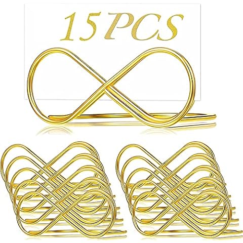 Table Number Holders for Weddings, 15pcs Metal Swirl Photo memo Note Clip Holder Stand Wedding Name Place Card Holder for Wedding or Other Occasions Gold (Gold, 15pcs) Cover