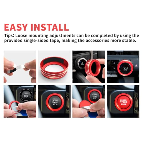 Image of for Toyota Tacoma 2024-2026 & 4Runner 2025-2026, 8-Inch Screen Aluminum Alloy Knob Cover Trim - Fits Push Start, AC, Volume & 4WD Gear Switch (Red, 6-Piece Set)