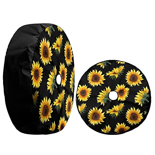 Image of Delerain Spare Tire Cover with Backup Camera Hole Sunflower Wheel Covers Waterproof Dust-Proof UV Sun Universal Fit for RV Trailer RV SUV Truck (18 Inch for Diameter 32 inch-34 inch)