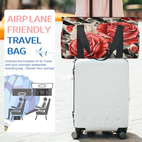 Rose Flower Sports Duffle Bag for Women Men Waterproof Overnight Weekender Bag with Adjustable Strap Travel Tote Bags for Beach Yoga Work Dance Swim3