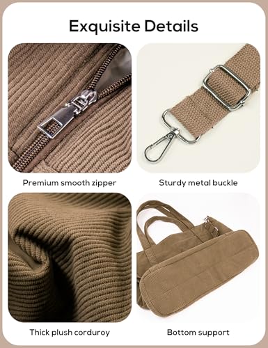 Image of METALPHA Tote Bag for Women, Large Work Corduroy Tote Bags Zippered Messenger Travel Bag Shoulder Crossbody Hobo Handbags