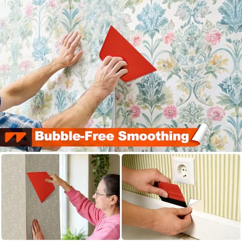Image of WRAPXPERT Wallpaper Tools, Smoothing Tool Kit for Peel and Stick Wallpaper /Contact Paper /Vinyl Backsplash Applying, with Squeegee Smoother, Seam Roller, Razor Scraper, Knife and Blades