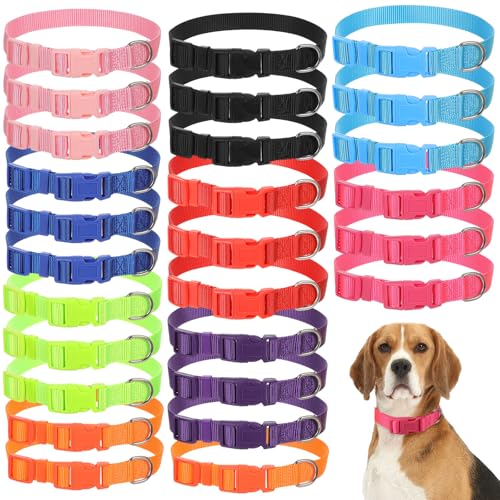 27Pcs Dog Collar Bulk Adjustable Nylon Pet Collar Medium Large Dogs Collars with Quick Release Buckle for Travel Walk Daily (Medium, 9 Colors)