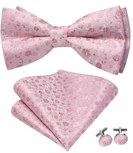 Image of Dubulle Mens Paisley Striped Bowtie Set Pre-tied Bowtie for Men and Pocket Square Set Wedding Business