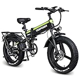 DEEPOWER H20pro Electric Bike, 1000W 20" Fat Tire Folding Electric Bicycle, 48V 20Ah Removable Lithium Battery, 7-Speed, Dual Shock Absorbers, Mountain EBike for Adults with USB Port