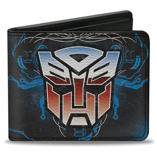 Hasbro Wallet, Bifold, Transformers Autobot Gradient Shield and Circuitry Black Blue, Vegan Leather