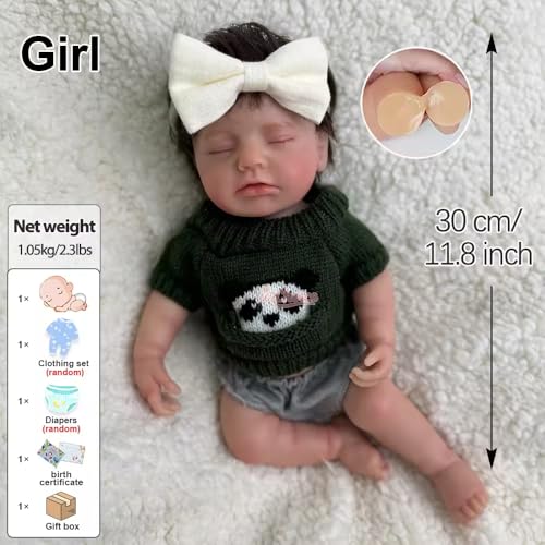 Realistische 12 Zoll Silikon Reborn Baby Puppe Mädchen-handgefertigte lebhafte geschlossene Augen geöffnet Mund Neugeborenes für Sammlergeschenk – Bild 3