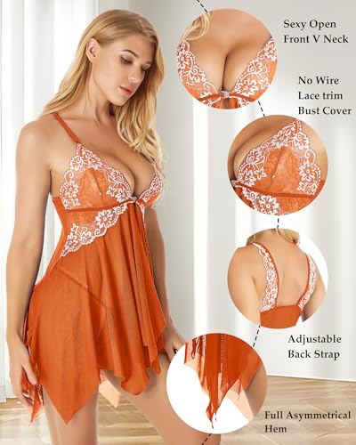 Image of ADOREJOY Women Lingerie Babydoll Front Closure Mesh Lace Chemise Sleepwear Nightie
