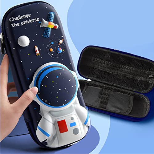 Image of 3D Astronaut Pencil Case for Kids Boys, Waterproof Pencil Box with Compartments Pen Pouch (Dark Blue)