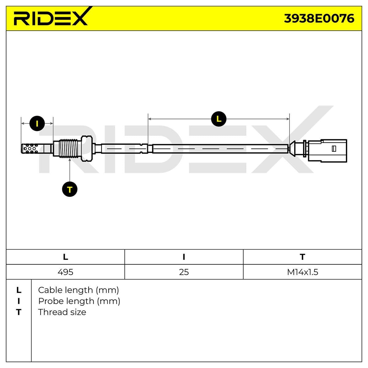 RIDEX 3938E0076 Sensor temp. gas escape Compatible con AUDI A4 B8 Avant 8K5