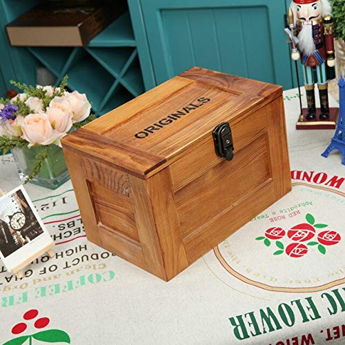 QOHNK Caja de almacenamiento de gama alta Caja de decoración Estilo retro Madera maciza con caja de seguridad Joyero de madera