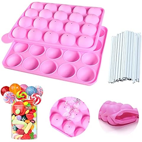Cake Pop Moulds,20 Holes BPA-Free Silicone Candy Lollipop Mold with 20 White Lollipop Hard Paper Sticks for Cake Making,Chocolate Gumdrop Cookie Baking Mould Ice Craft, DIY Baking Tools Cover