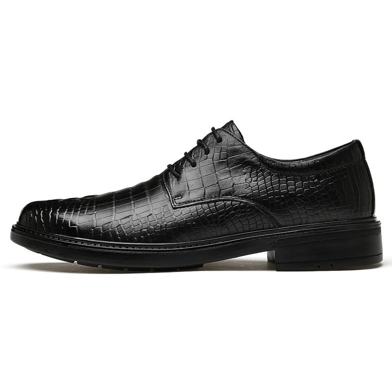Oxford Shoes for Men Lace Up Round Burnished Toe Patchwork Leather Crocodile Print Derby Shoes Block Heel Slip Resistant Rubber Sole Non Slip Low Top(Black,8)3