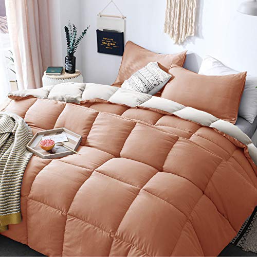 Kasentex All Season Down Alternative Quilted Comforter Set - Reversible Duvet Insert - Machine Washable (Rose/Beige, California King Set) #TOP4