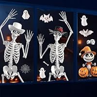 FMDPZUP Halloween Decorations Window Stickers,4 Sheets 30 * 100cm Exlarge Scary Skeletons Window Clings Decals with Ghost Pumpkins Perfect for Halloween Decoration