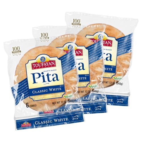 Toufayan Classic White Pita Bread – Soft Hearth-Baked Pocket Pita | Freeze on Arrival | 3 Pack (18 Pitas Total)