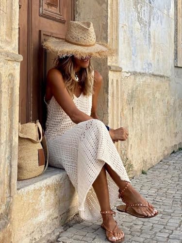 SISKIN Women's Long Crochet Beach Cover Ups Swimwear Mesh Bathing Suit Sexy Beach Maxi Sleeveless Dress in Summer4