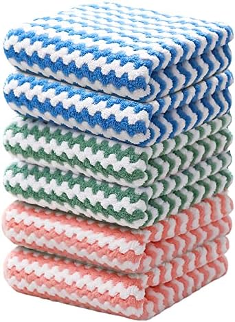 Tecotely Microfiber Cleaning Cloth & Reusable Kitchen Towels Dish Cloth High Absorbent 12"x12" (6 Pack) - Easy to Clean Quick Drying