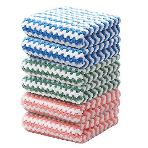 Tecotely Microfiber Cleaning Cloth & Reusable Kitchen Towels Dish Cloth High Absorbent 12"X12" (6 Pack) - Easy To Clean Quick Drying #TOP9