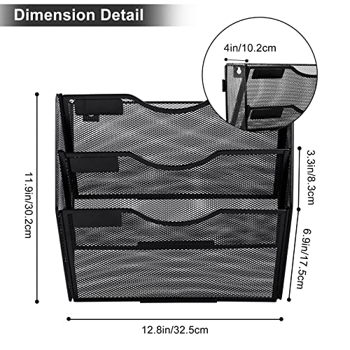 TQVAI 3 Fächer Zeitschriftenhalter Wand Metall Dokumenten Organizer Papier A4 Flyerhalter Postsortierer Dokumentenablage für Büro Zuhause Schule, Schwarz