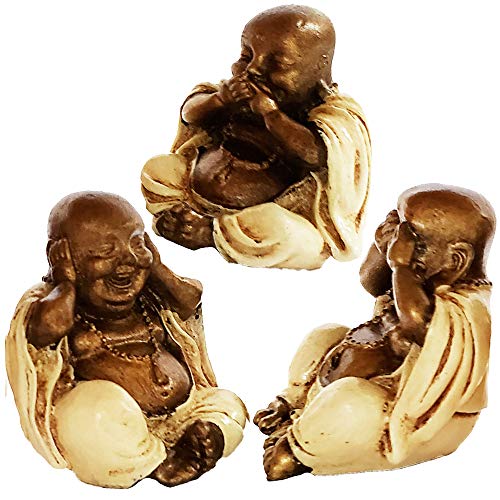 Tres Budas Sabios y Monje Set 3 Blanco miniatura 2