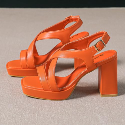 Amoji Women 4 Inch Block Heels Platform Cross Strap Chunky Heeled Sandals 3184