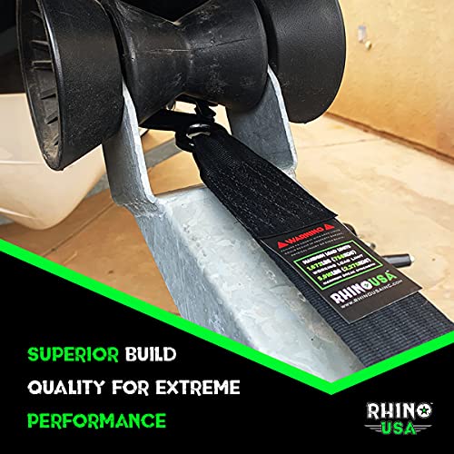 Rhino Usa Boat Trailer Winch Strap (2 Inch X 20 Foot) - 5,016Lb Maximum Break Strength - Ultimate Marine Whinch Pulley Straps For Pontoon, Waverunner, Fishing Boat + Many More (Black) #TOP1