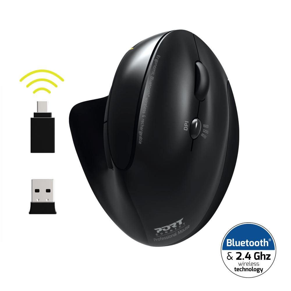 Ergonomiczna bezprzewodowa mysz Bluetooth do ładowania, czarna