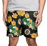 FOCO NHL Boston Bruins Mens Team Logo Floral Hawaiian Swim Suit Trunksteam Logo Floral Hawaiian Swim Suit Trunks, Team Color, XL/ 34' - 36'