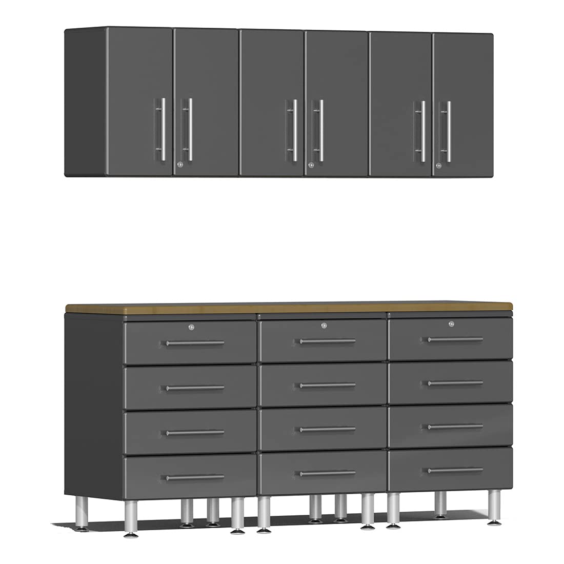 Ulti-MATE UG28072G 7-Piece Garage Cabinet Kit with Bamboo Worktop in Graphite Grey Metallic