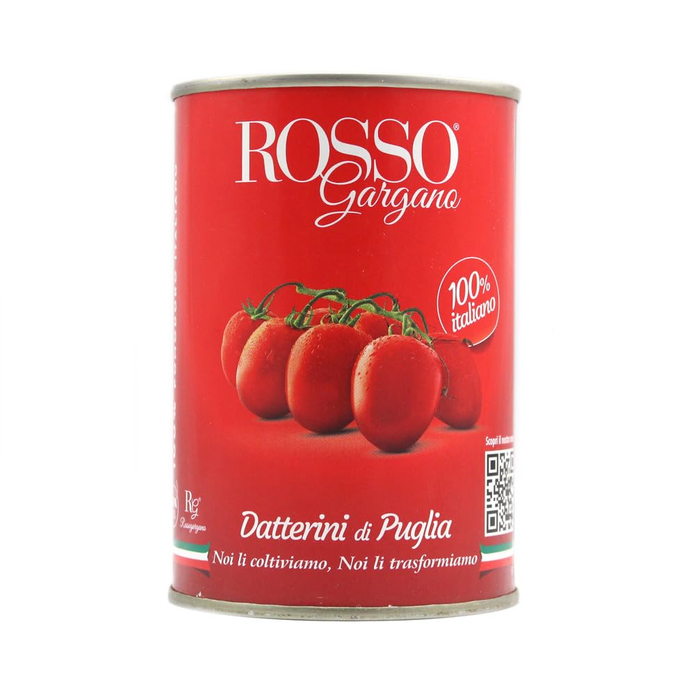 48x Rosso Gargano pomodori Datterino di Puglia, Kirschtomaten von Apulia, Datteltomaten dosen 400g + Italian Gourmet polpa 400g