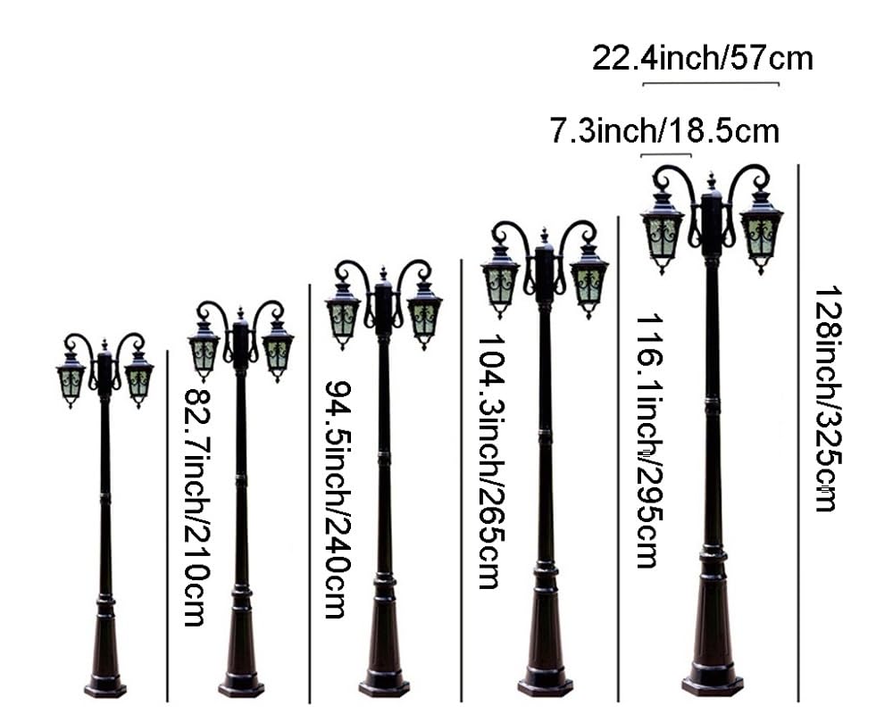 2-Punktowa Lampa Na Słupie, Oświetlenie Zewnętrzne Na Słupie Europejskim, Wodoodporna Lampa Uliczna Do Ogrodu, Patio I Ścieżki,Black-H:94.5inch/240cm